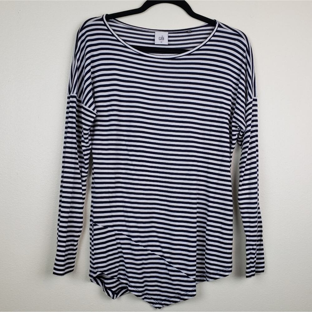 CaBi | Boat Stripe, Asymmetrical hem Tee.
